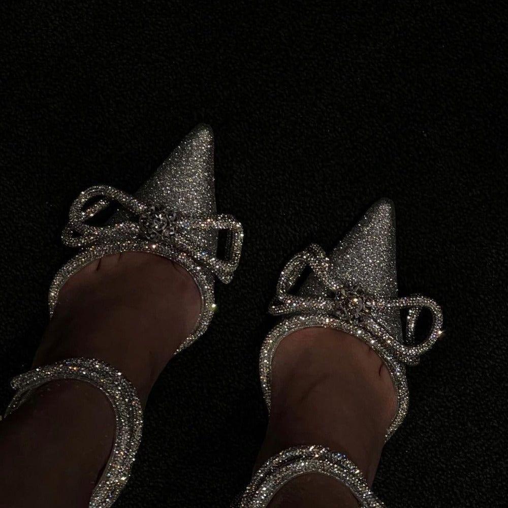 Baia Silver Glitter Wrap Around Bow Heels - 4 / Silver - Be My Shine