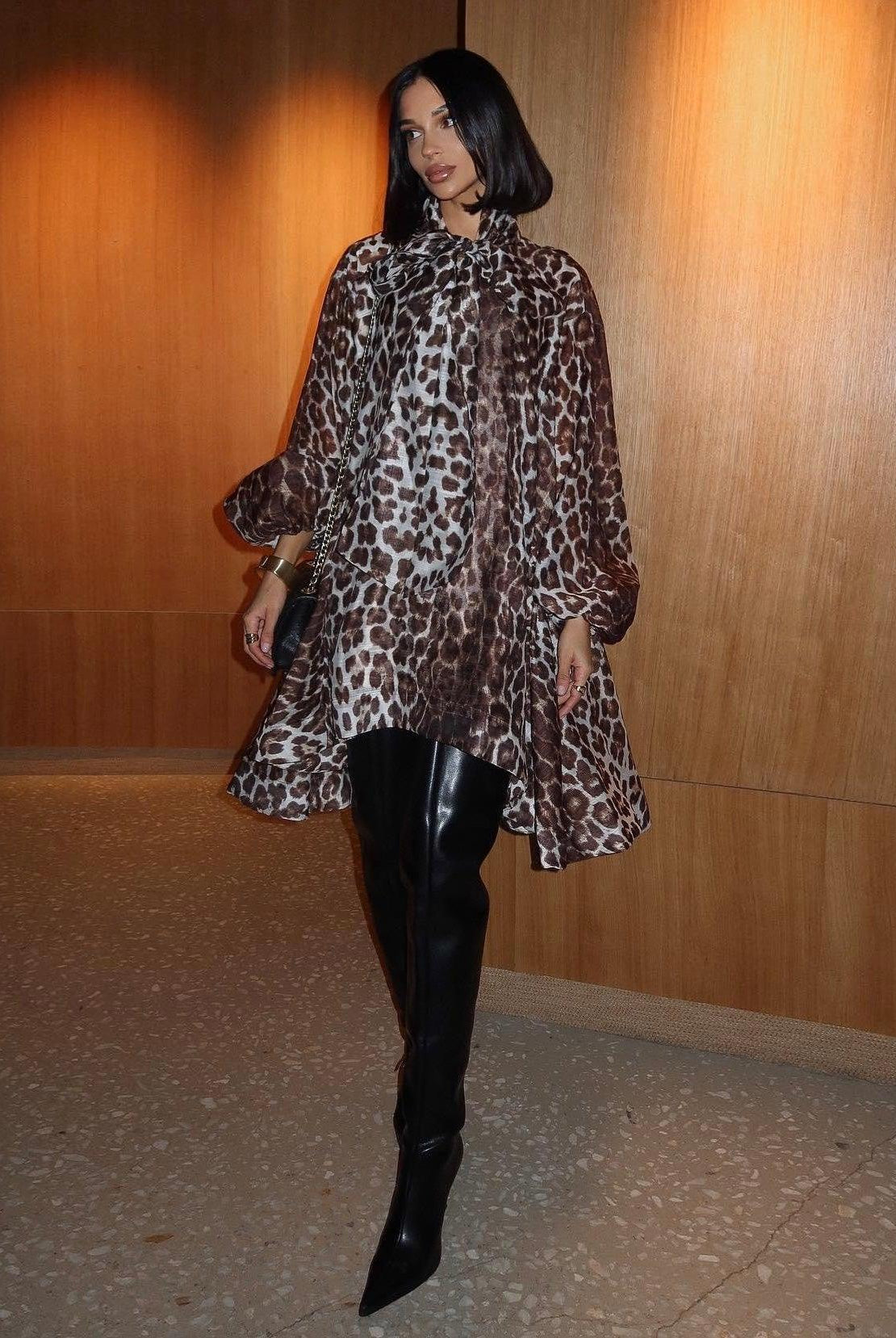 Bethany Leopard Print Lantern Sleeves Mini Dress - Leopard / XS - Be My Shine