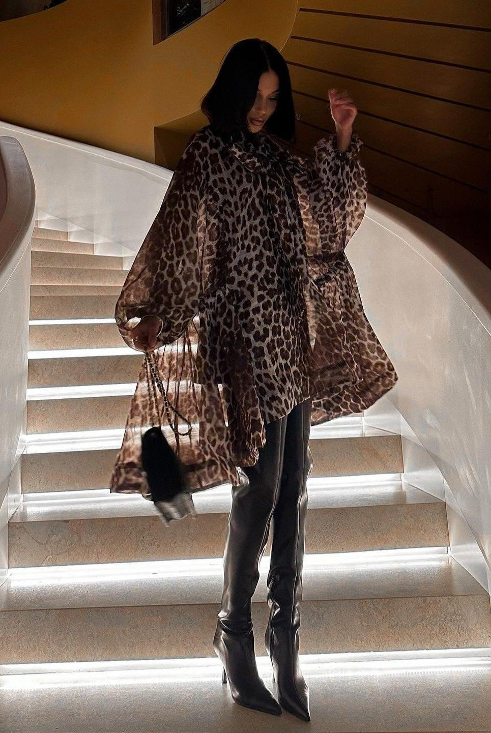 Bethany Leopard Print Lantern Sleeves Mini Dress - Leopard / XS - Be My Shine