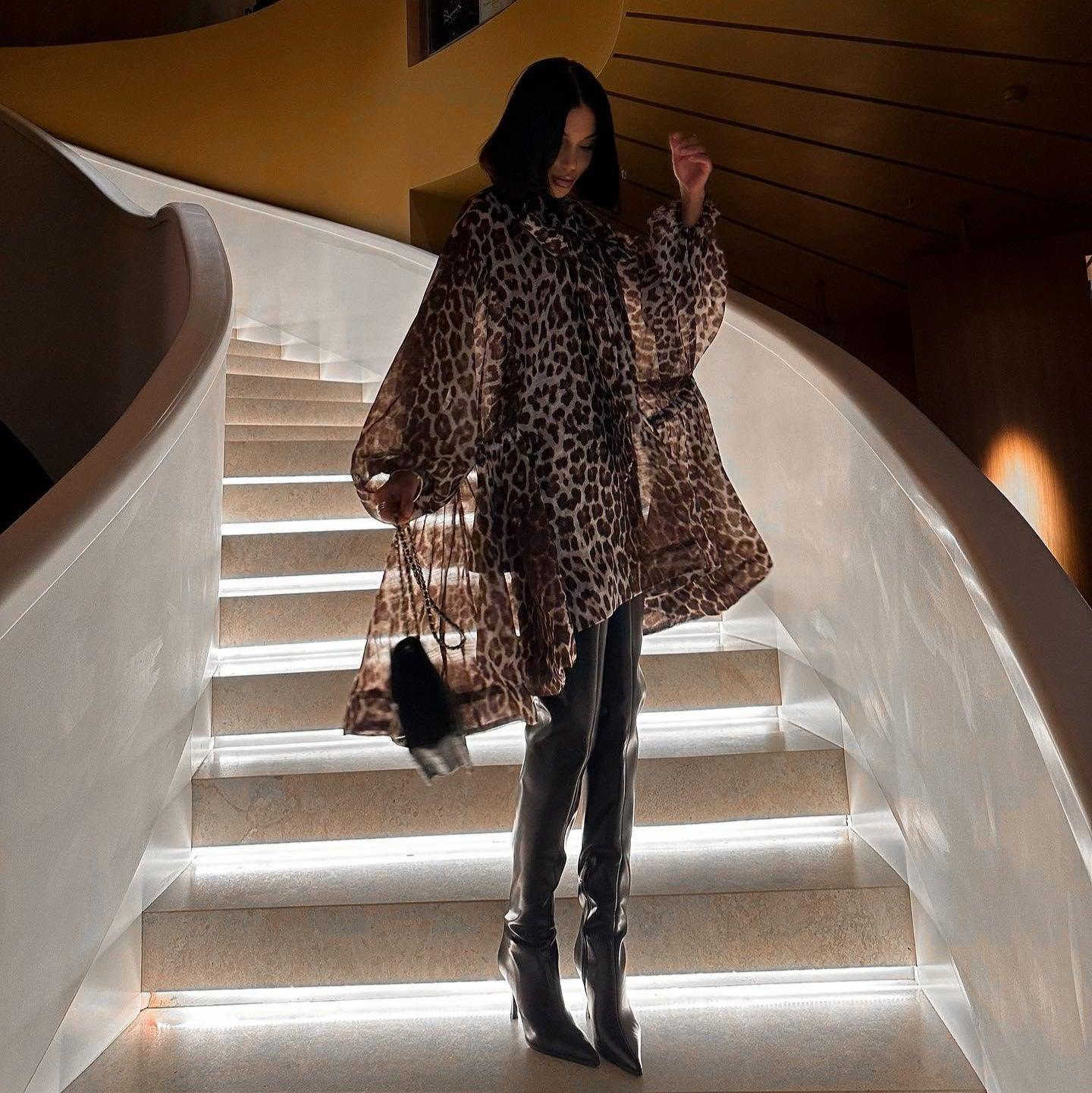 Bethany Leopard Print Lantern Sleeves Mini Dress - Leopard / XS - Be My Shine