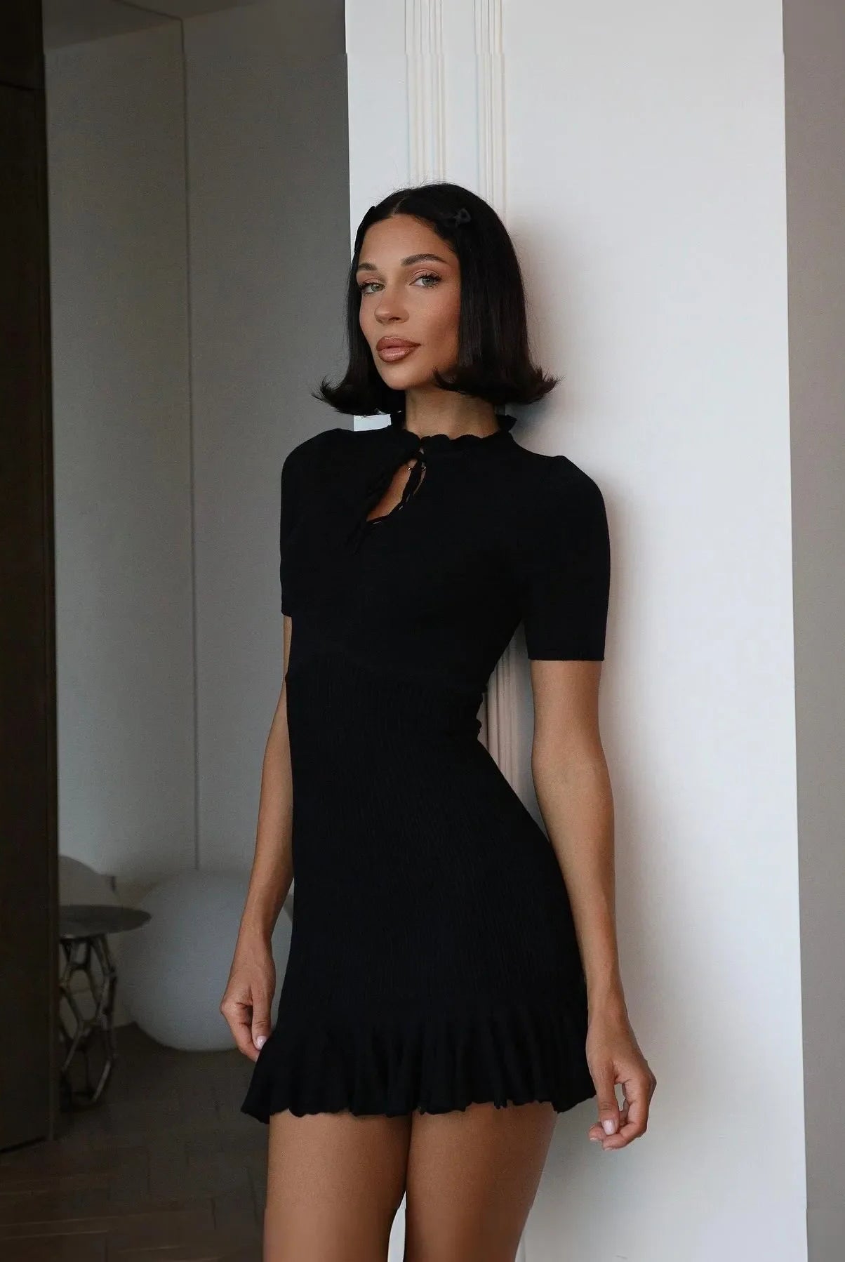 Candy Flutter Ruffled Knit Mini Dress Be My Shine