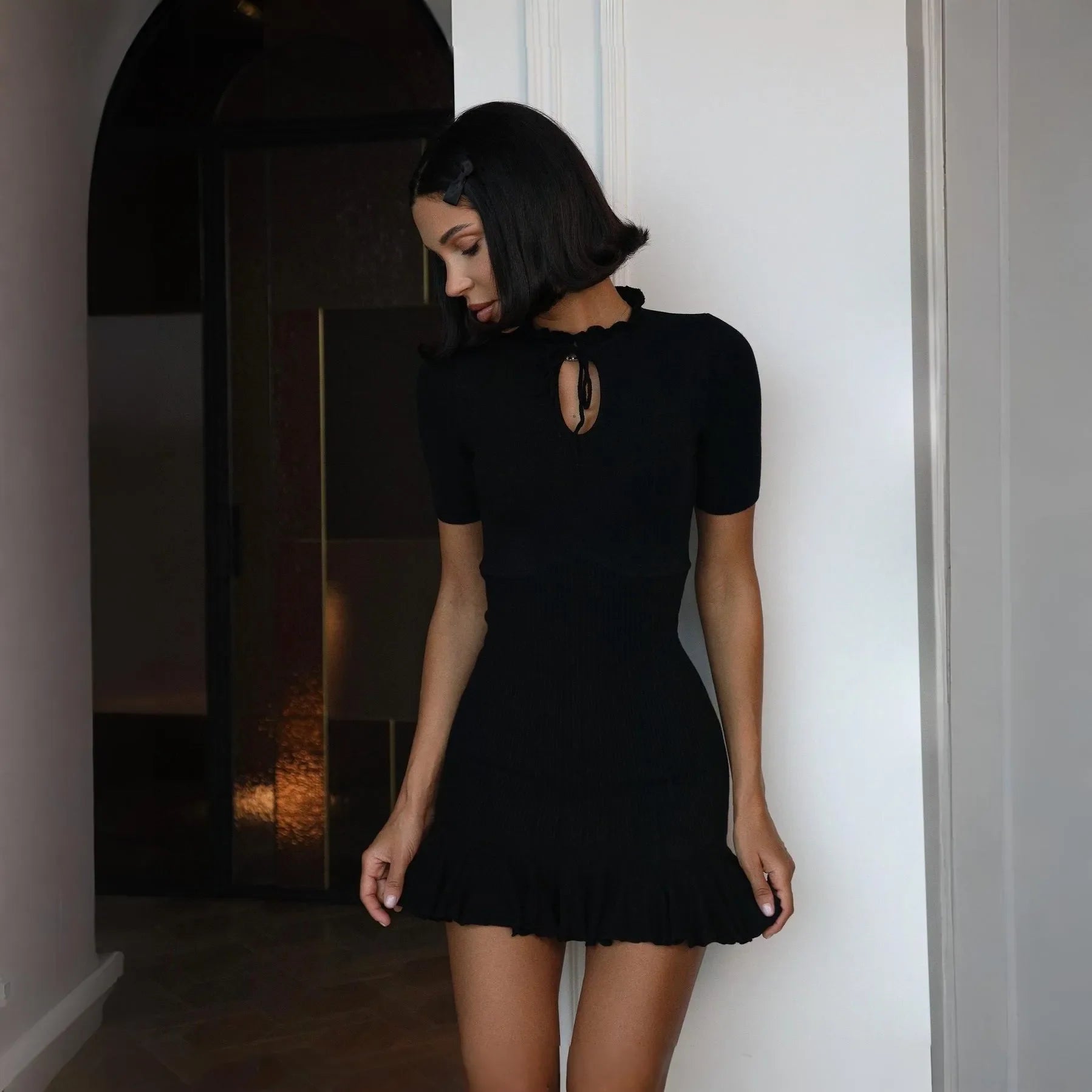 Candy Flutter Ruffled Knit Mini Dress Be My Shine