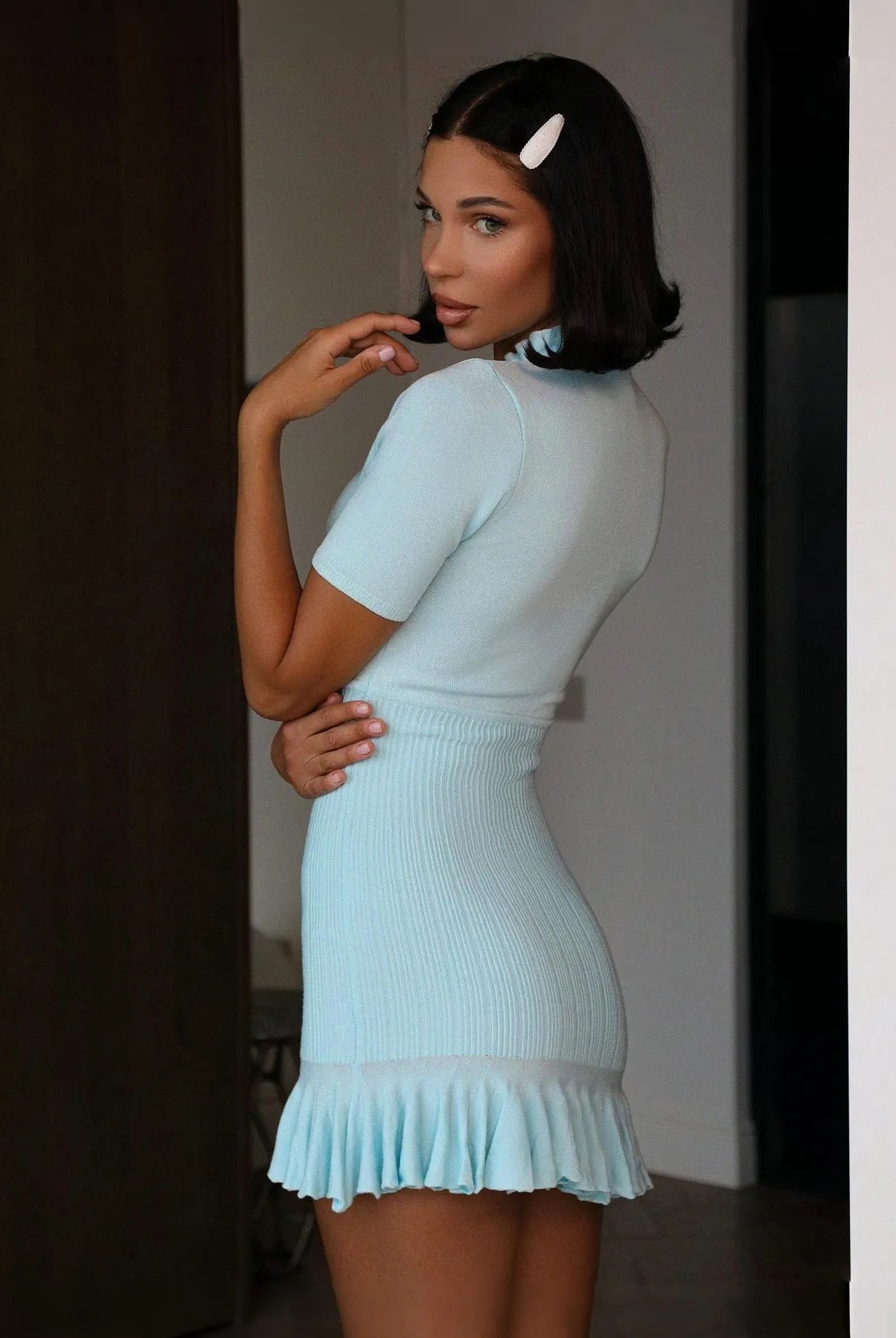 Candy Flutter Ruffled Knit Mini Dress Be My Shine