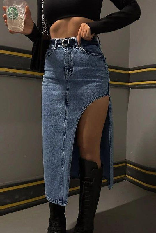 Carissa High Waist Slit Midi Skirt - Blue / S - Be My Shine