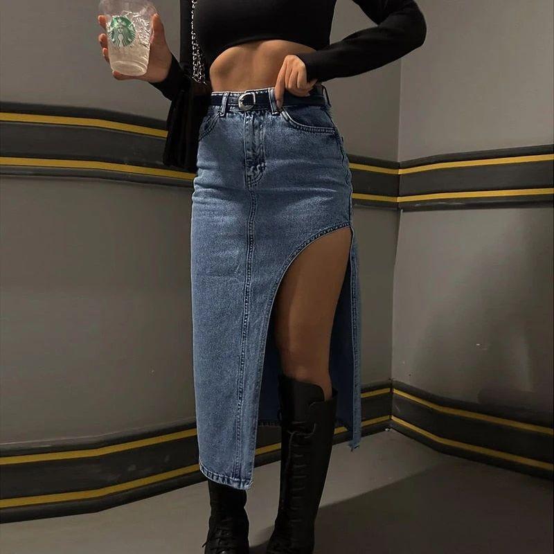 Carissa High Waist Slit Midi Skirt - Blue / S - Be My Shine