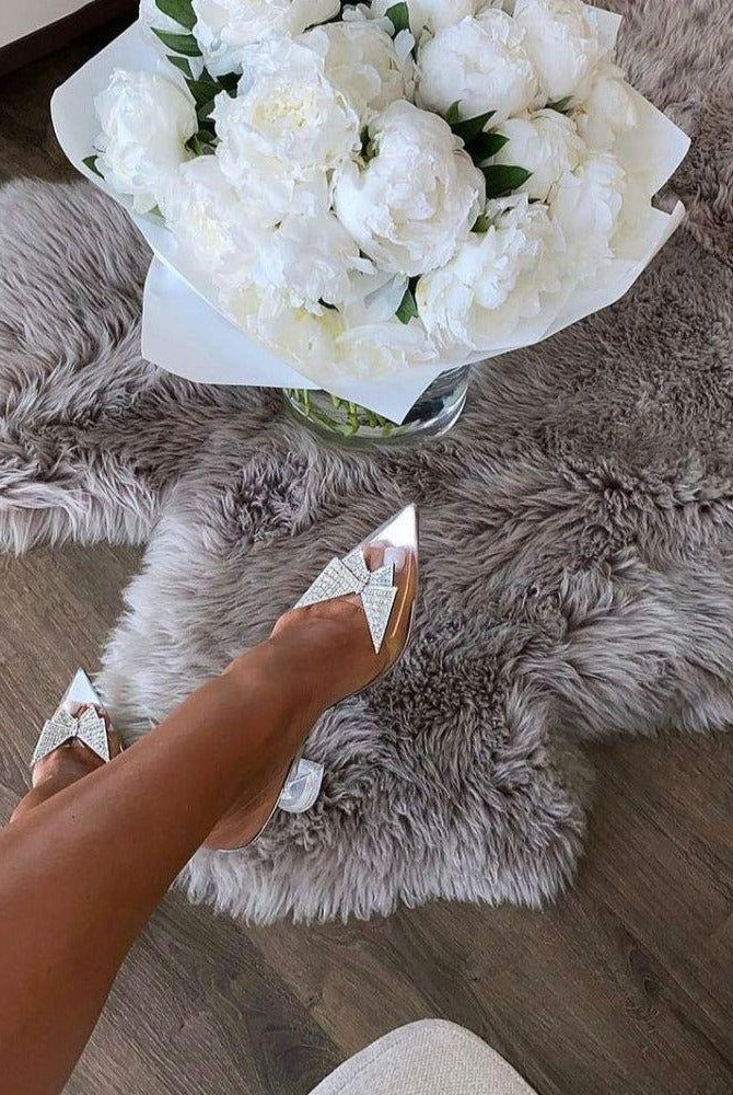 Casablanca Crystal Butterfly Brooch Heels - 3.5 in (9 cm) / 5 / Clear - Be My Shine