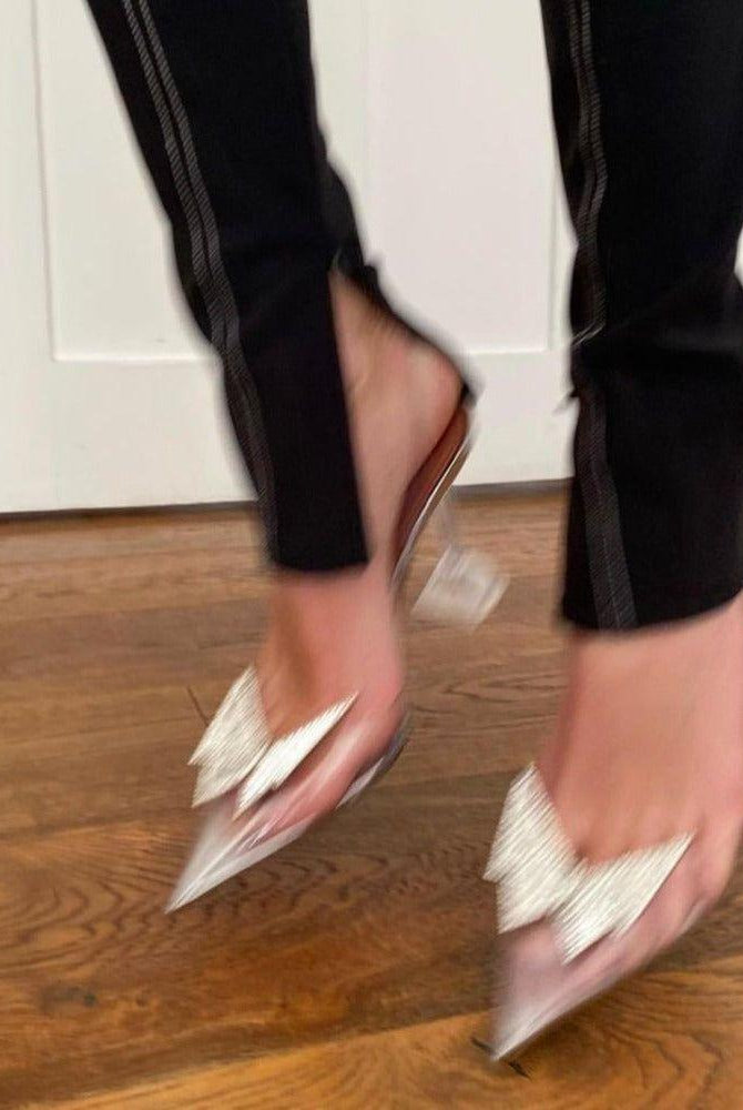 Casablanca Crystal Butterfly Brooch Heels - 3.5 in (9 cm) / 5 / Clear - Be My Shine