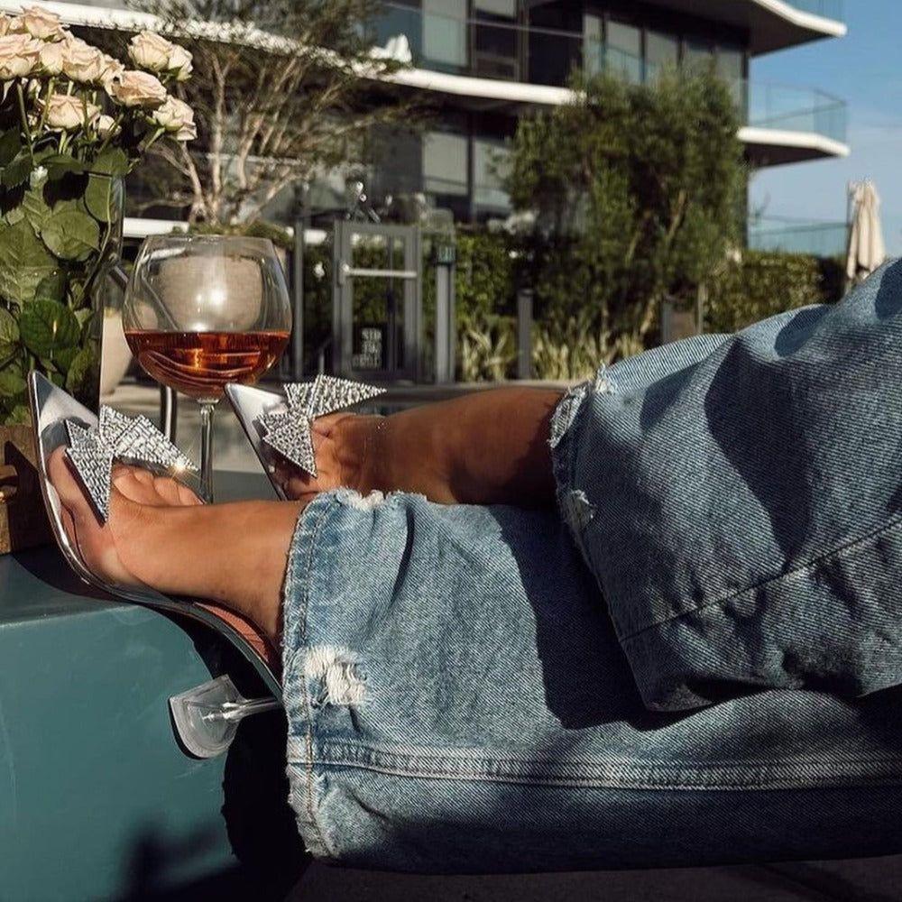 Casablanca Crystal Butterfly Brooch Heels - 3 in (7.5 cm) / 5 / Clear - Be My Shine