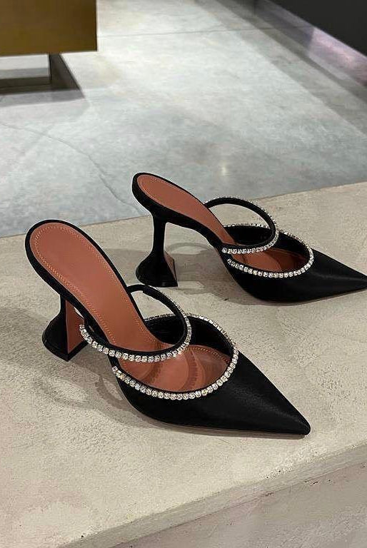 Caterina Crystal Embellished Satin Heels - Black / 4 - Be My Shine
