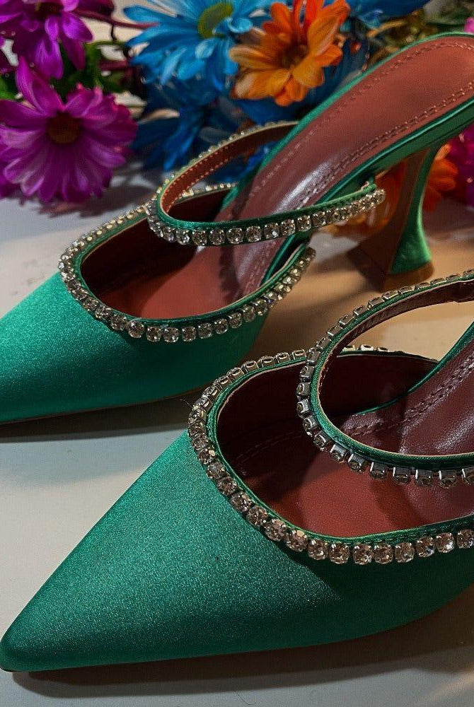 Caterina Crystal Embellished Satin Heels - Green / 4 - Be My Shine