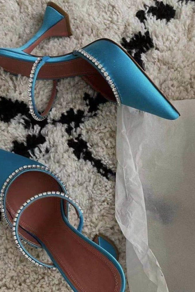Caterina Crystal Embellished Satin Heels - Blue / 4 - Be My Shine