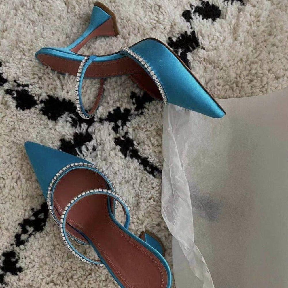 Caterina Crystal Embellished Satin Heels - Blue / 4 - Be My Shine
