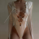 Caya Ribbed Lace Up Bodysuit - White / S - Be My Shine