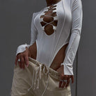 Caya Ribbed Lace Up Bodysuit - White / S - Be My Shine