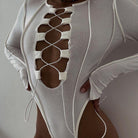 Caya Ribbed Lace Up Bodysuit - White / S - Be My Shine