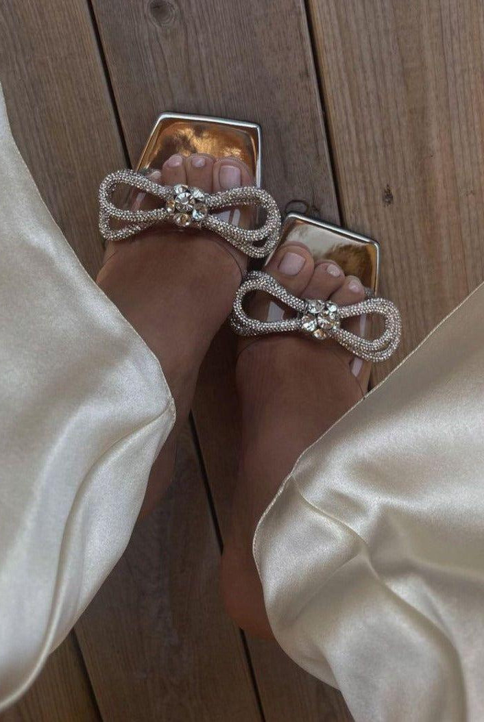 Charlene Diamond Bow Wrap Around Heels - 4 / Silver - Be My Shine