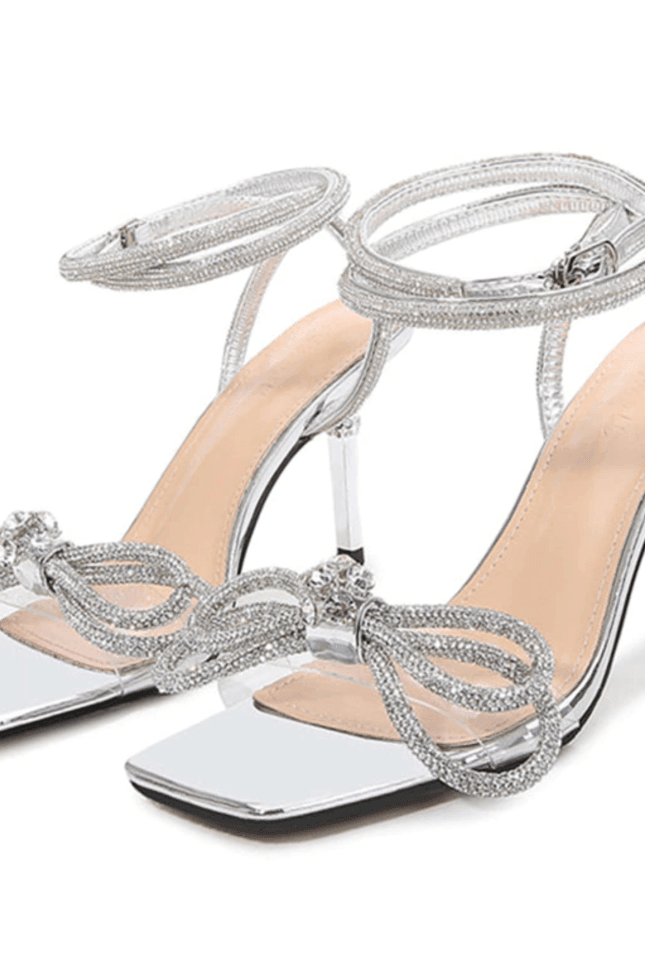 Charlene Diamond Bow Wrap Around Heels - 4 / Silver - Be My Shine
