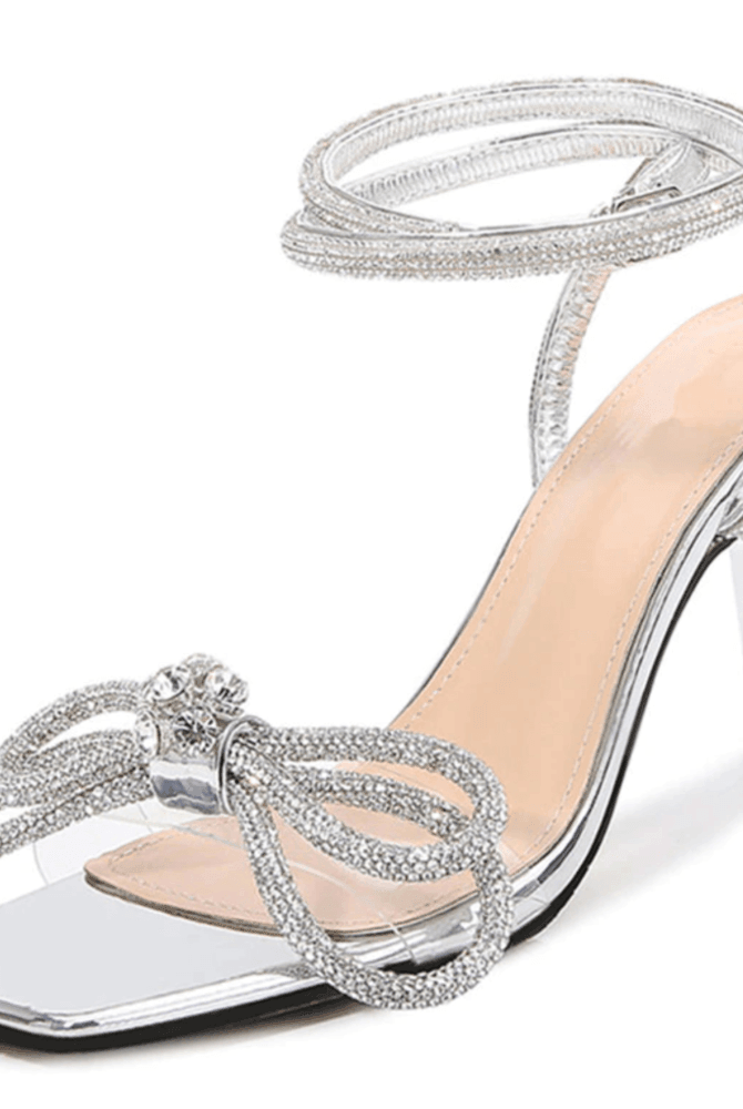 Charlene Diamond Bow Wrap Around Heels - 4 / Silver - Be My Shine