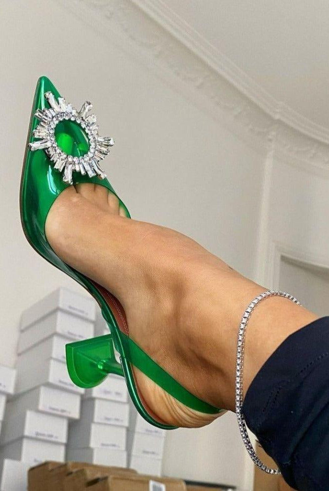 Color Ashira Pointed Toe Crystal Brooch Heels - Green / 3 - Be My Shine