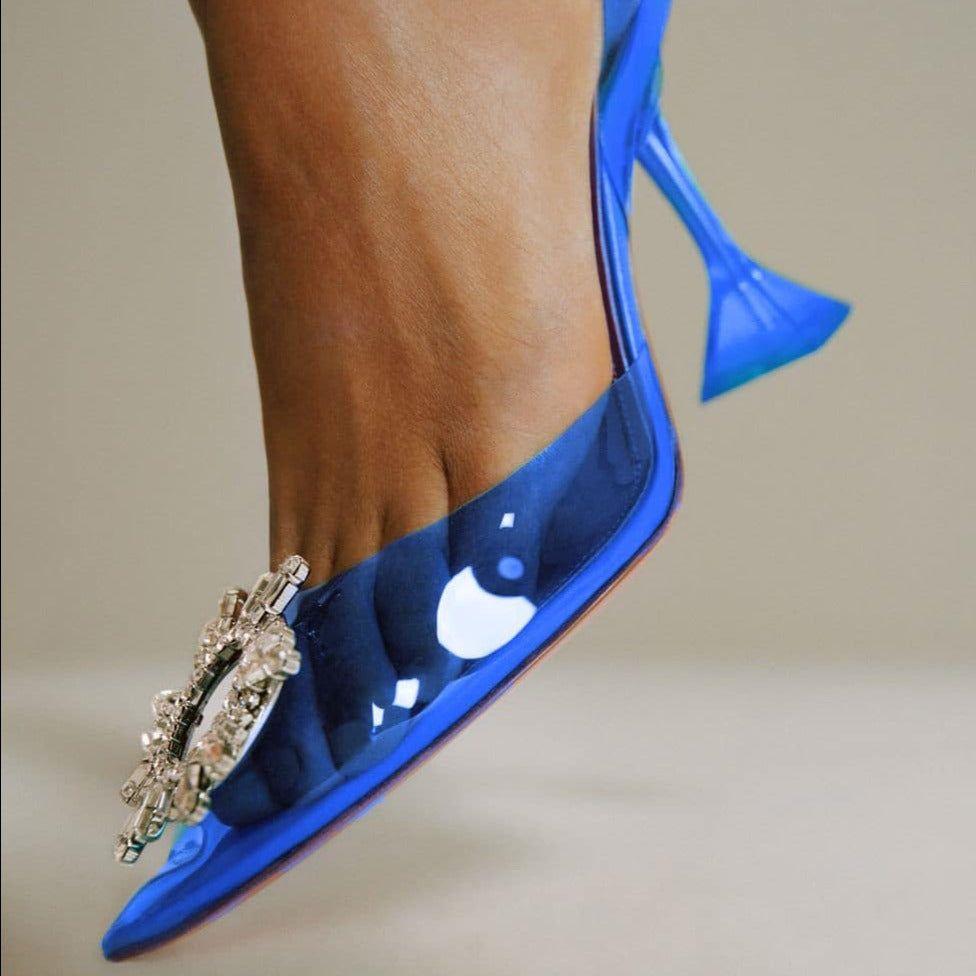 Color Ashira Pointed Toe Crystal Brooch Heels - Light Blue / 3 - Be My Shine