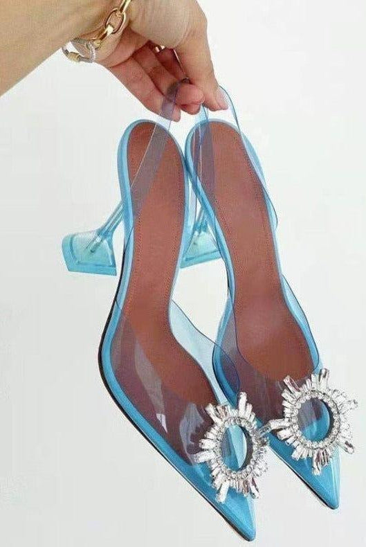Color Ashira Pointed Toe Crystal Brooch Heels - Light Blue / 3 - Be My Shine