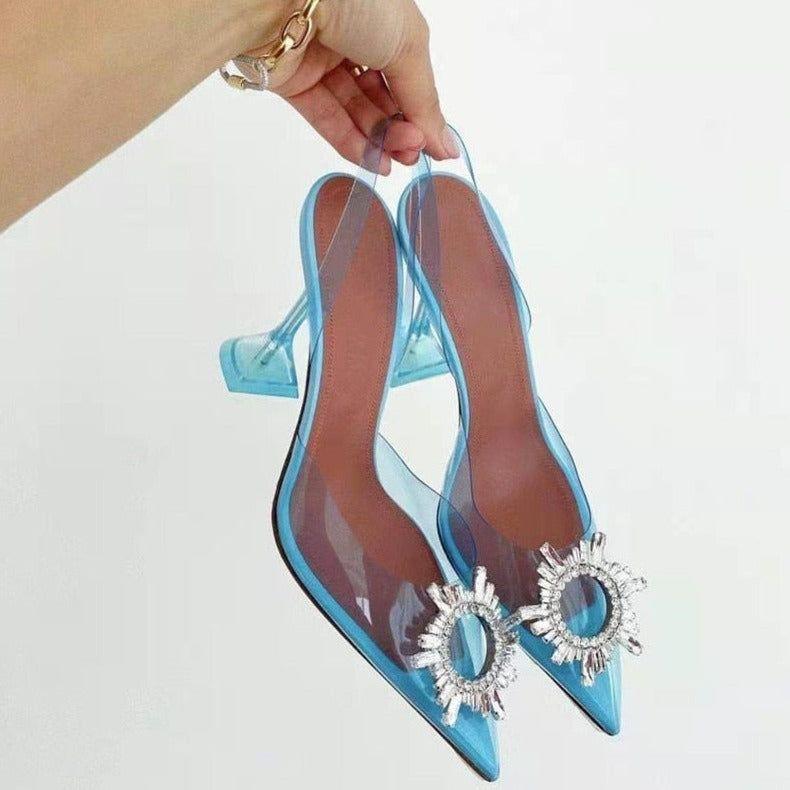 Color Ashira Pointed Toe Crystal Brooch Heels - Light Blue / 3 - Be My Shine