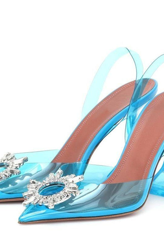 Color Ashira Pointed Toe Crystal Brooch Heels - Light Blue / 3 - Be My Shine