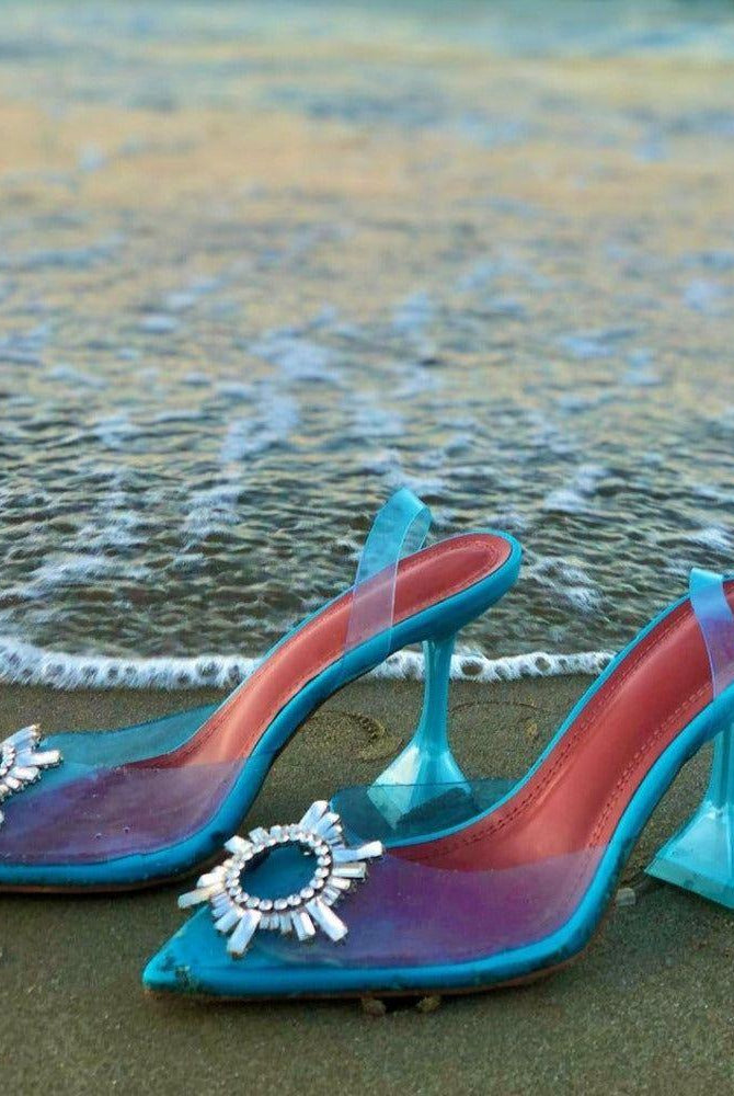 Color Ashira Pointed Toe Crystal Brooch Heels - Light Blue / 3 - Be My Shine
