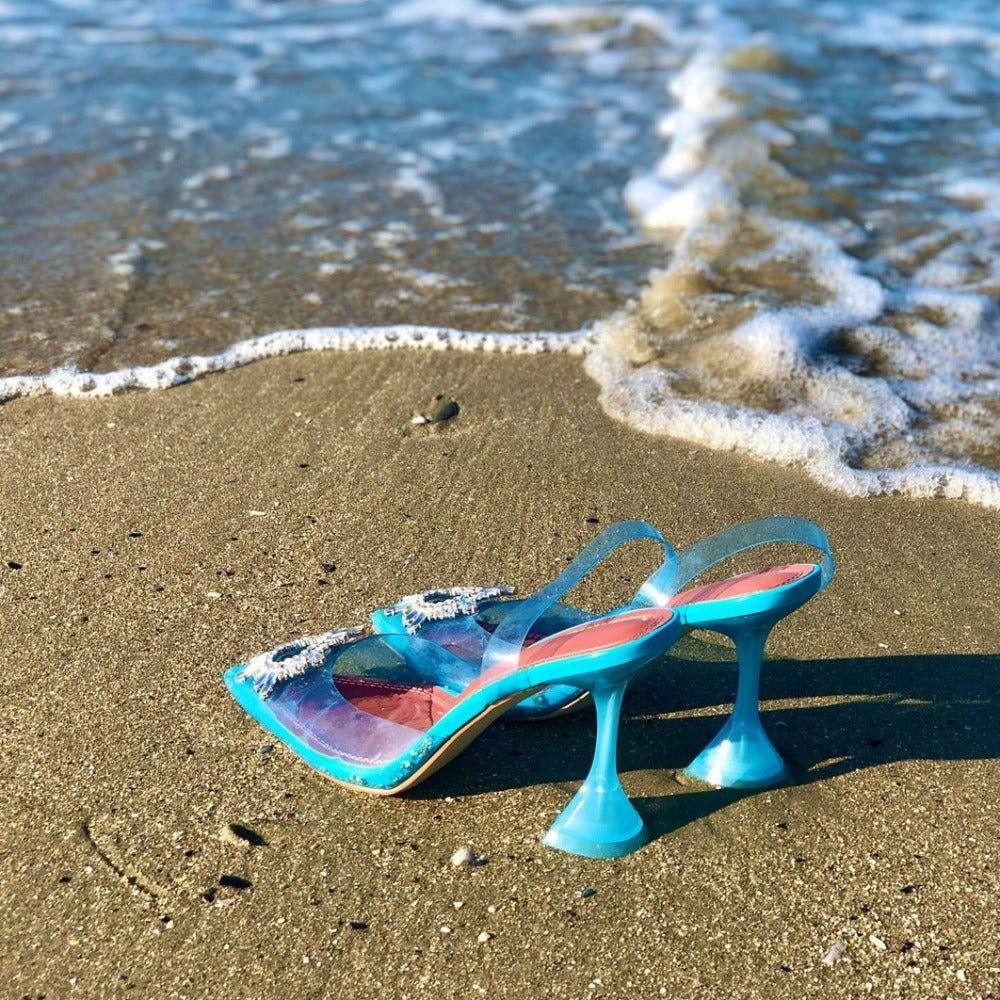 Color Ashira Pointed Toe Crystal Brooch Heels - Light Blue / 3 - Be My Shine