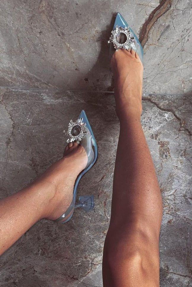 Color Ashira Pointed Toe Crystal Brooch Heels - Light Blue / 3 - Be My Shine