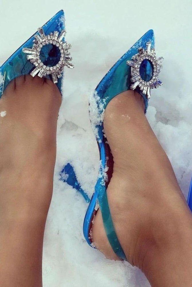 Color Ashira Pointed Toe Crystal Brooch Heels - Light Blue / 3 - Be My Shine