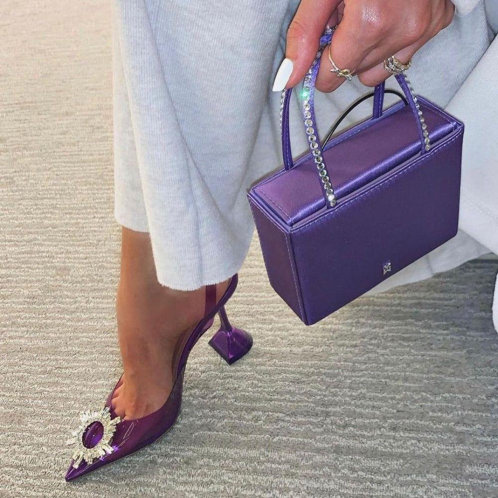 Color Ashira Pointed Toe Crystal Brooch Heels - Purple / 4 - Be My Shine