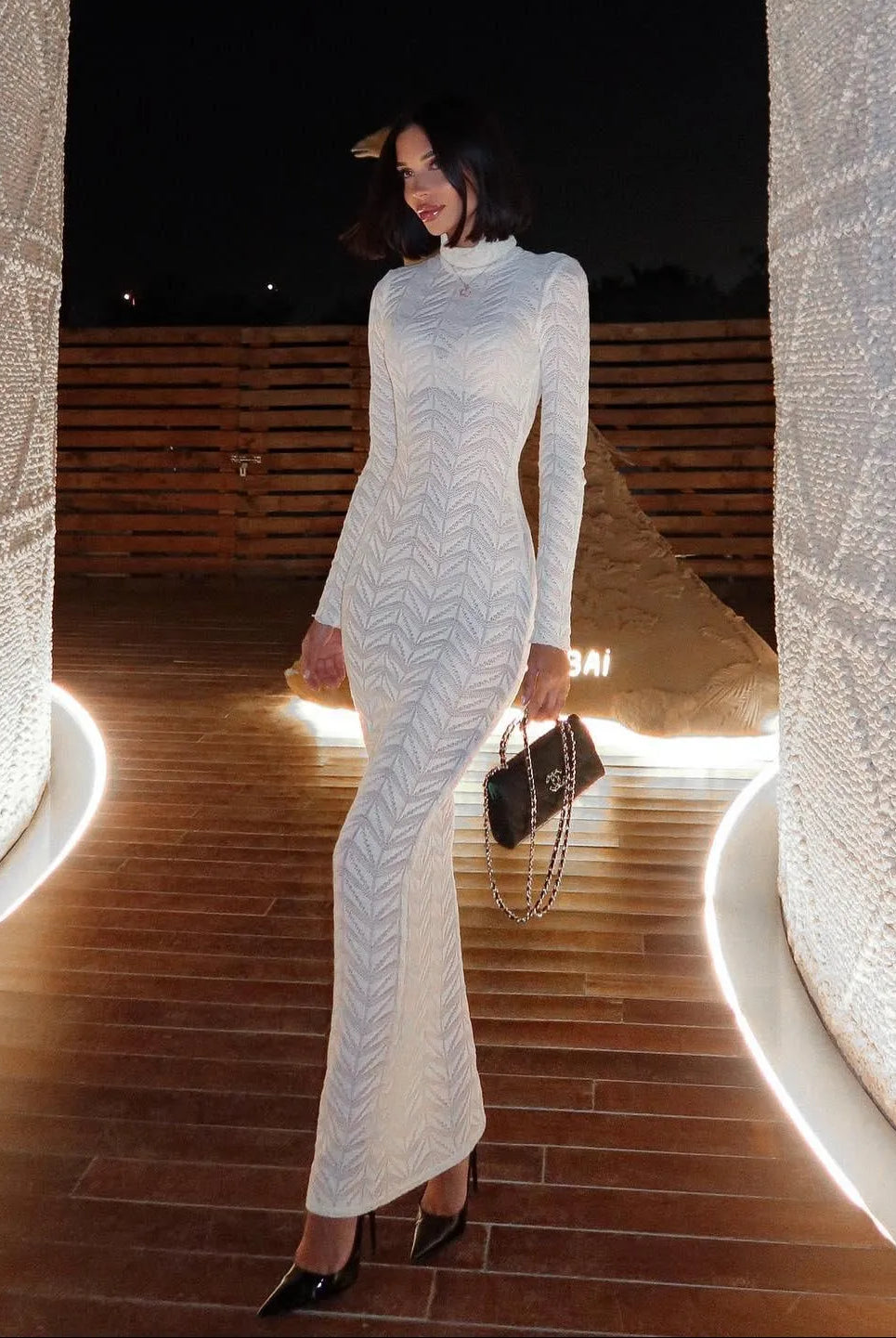 Cressida Knitted Turtleneck Maxi Dress - White / S - Be My Shine
