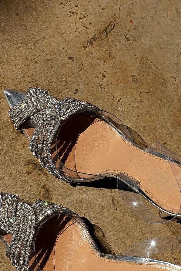 Davina Rhinestone Pointed Toe Crystal Clear Heels - Rose / 5 - Be My Shine