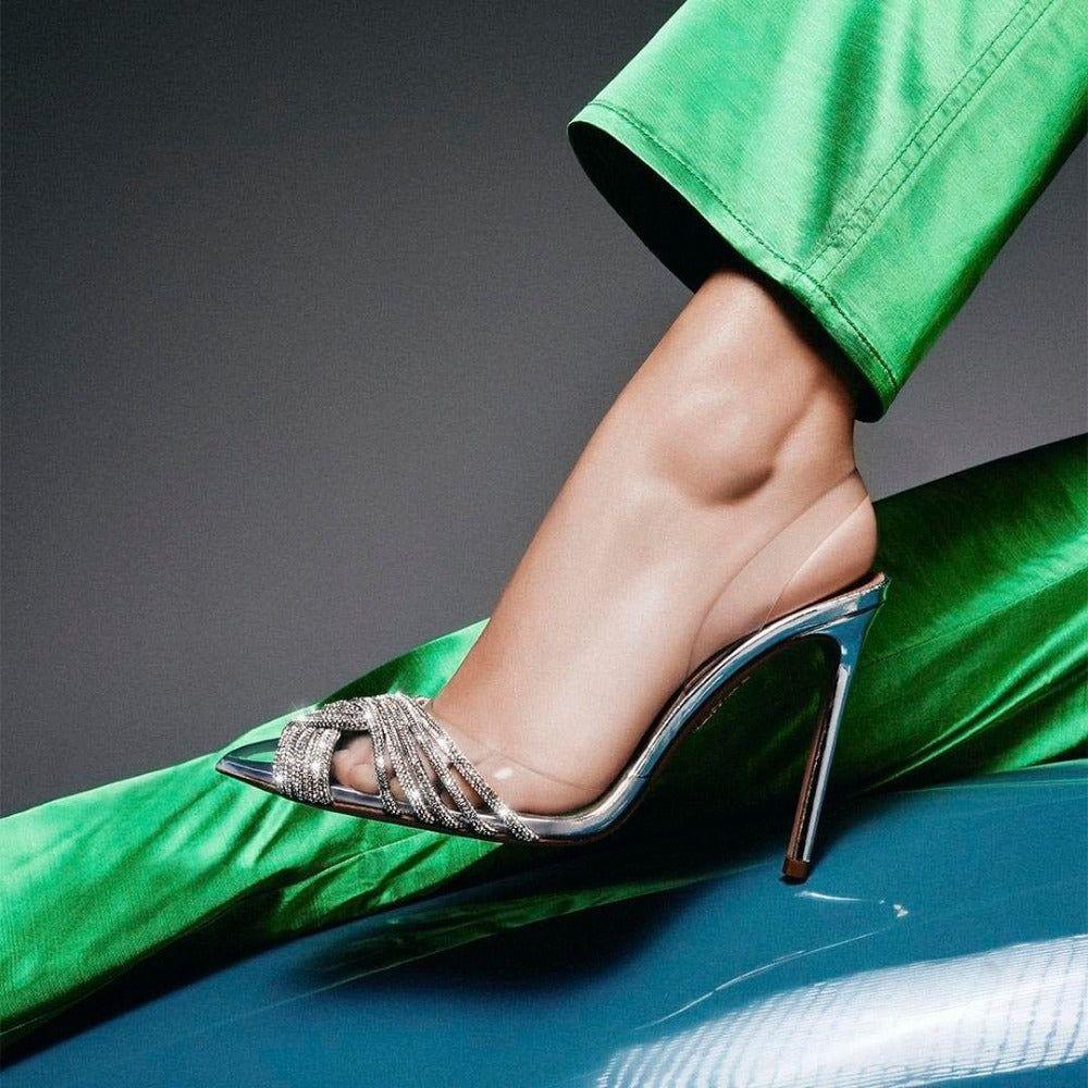 Davina Rhinestone Pointed Toe Crystal Clear Heels - Rose / 5 - Be My Shine