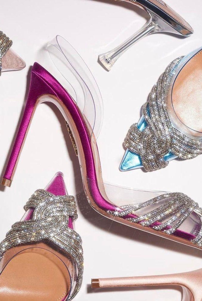Davina Rhinestone Pointed Toe Crystal Clear Heels - Rose / 5 - Be My Shine