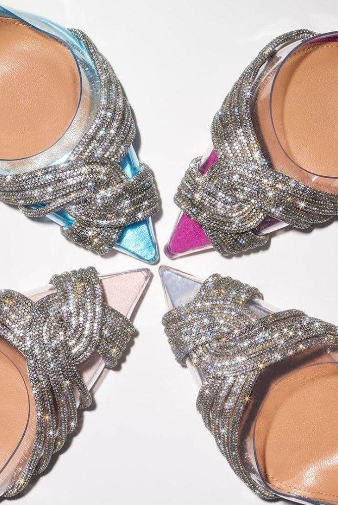 Davina Rhinestone Pointed Toe Crystal Clear Heels - Rose / 5 - Be My Shine