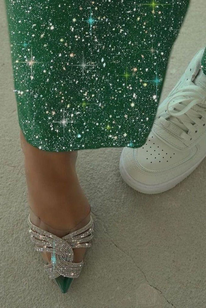 Davina Rhinestone Pointed Toe Crystal Clear Heels - Light green / 5 - Be My Shine