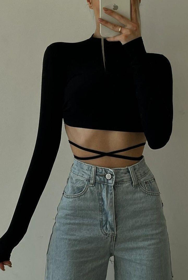 Dulce Long Sleeve Crop Top - Black / S - Be My Shine