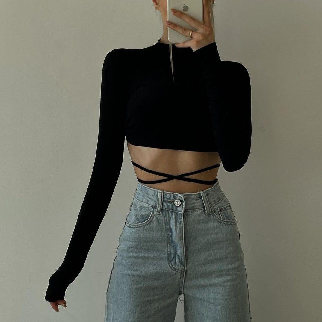 Dulce Long Sleeve Crop Top - Black / S - Be My Shine