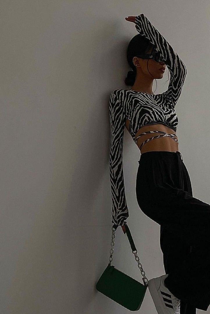 Dulce Long Sleeve Crop Top - Black / S - Be My Shine
