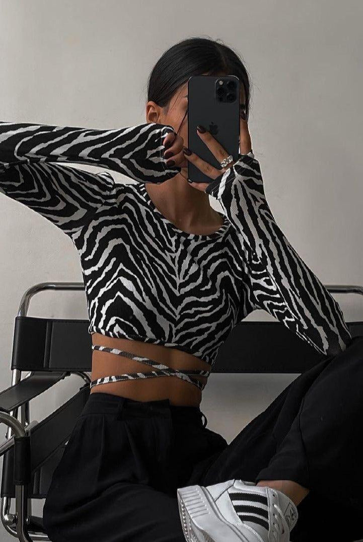 Dulce Long Sleeve Crop Top - Zebra / S - Be My Shine