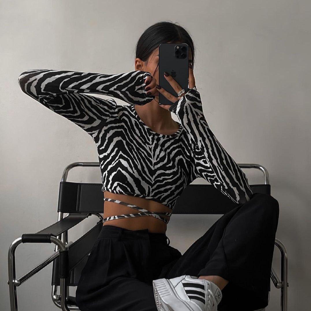 Dulce Long Sleeve Crop Top - Zebra / S - Be My Shine