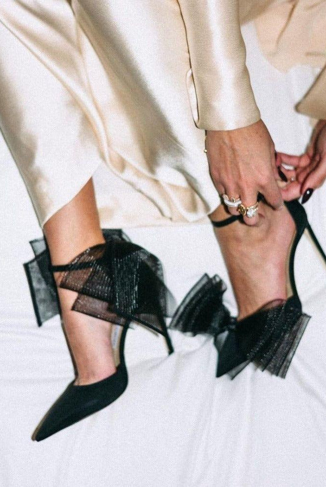 Edelweiss Asymmetrical Oversized Bows Heels - Black / 4 - Be My Shine
