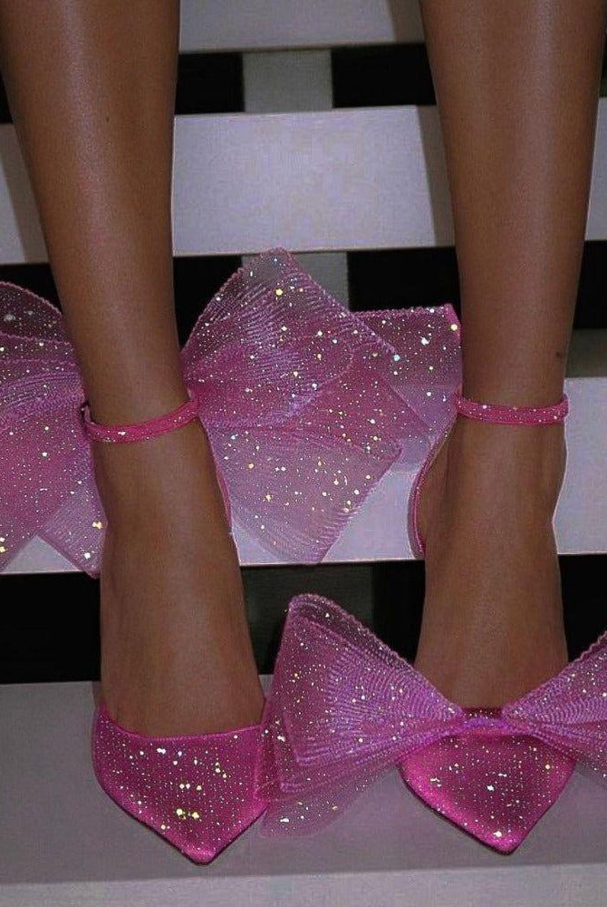 Edelweiss Asymmetrical Oversized Bows Heels - Pink / 4 - Be My Shine