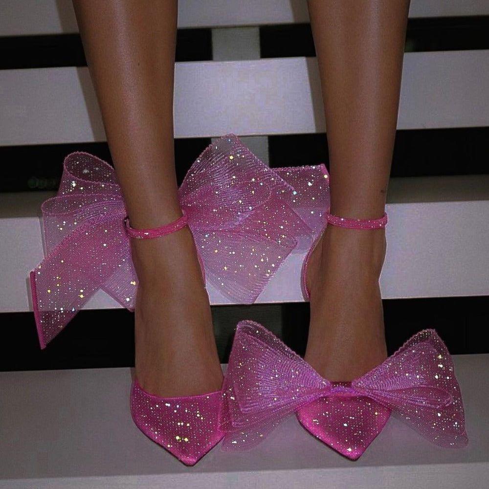 Edelweiss Asymmetrical Oversized Bows Heels - Pink / 4 - Be My Shine