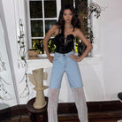 Emmanuelle Crystal Mesh Wide Leg Jeans - Blue / S - Be My Shine