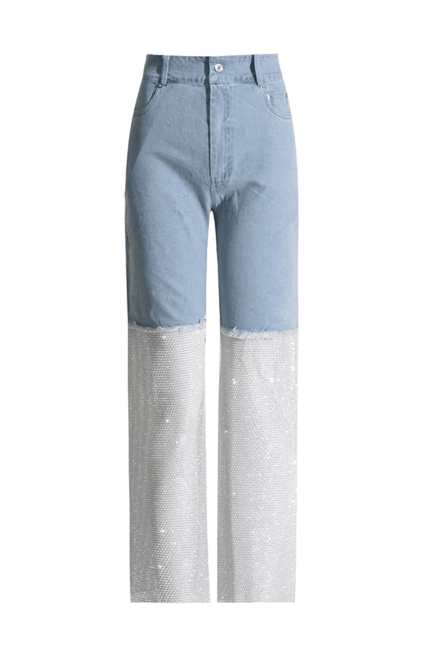 Emmanuelle Crystal Mesh Wide Leg Jeans - Blue / S - Be My Shine