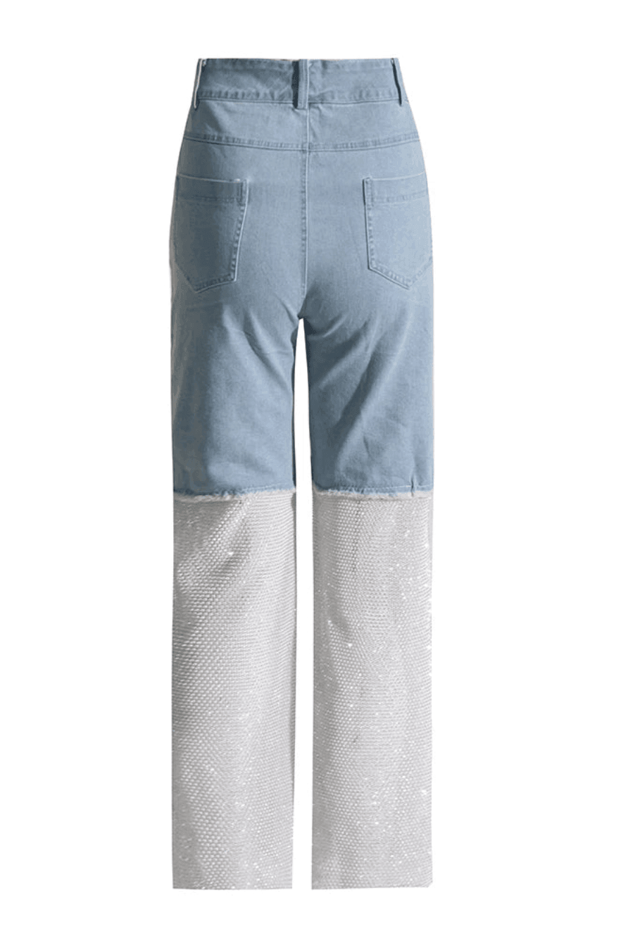 Emmanuelle Crystal Mesh Wide Leg Jeans - Blue / S - Be My Shine
