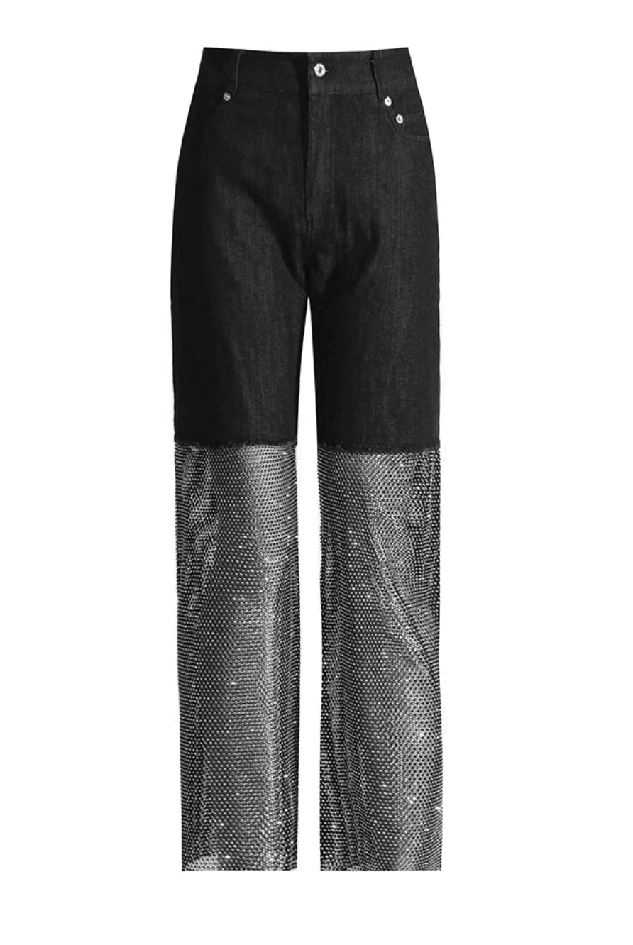 Emmanuelle Crystal Mesh Wide Leg Jeans - Blue / S - Be My Shine